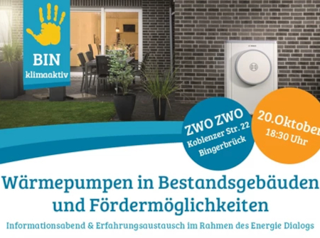 Energie-Dialog Bingen: Vortrag Wärmepumpe - Einsatz in Bestandsgebäuden und Fördermöglichkeiten (20.10.2025, 18.30 Uhr)